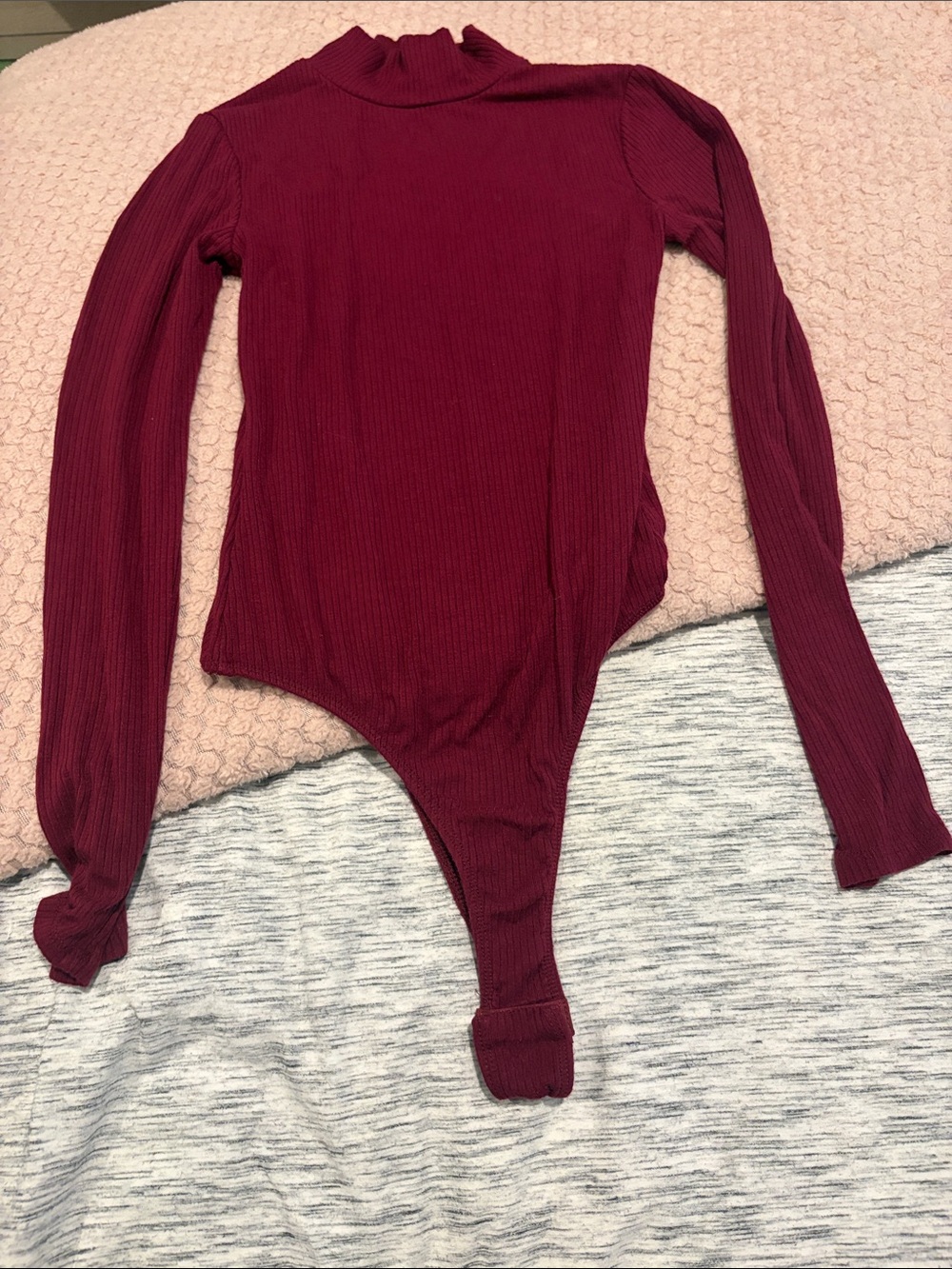 Bozzolo Ribbed Mock Neck Bodysuit in Burgundy